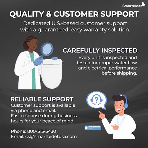 SmartBidet® SB-1200 Luxury Advanced Electric Smart Bidet Round White Toilet Seat with Remote control, Endless Warm Water with LED Night Light, Slim Profile