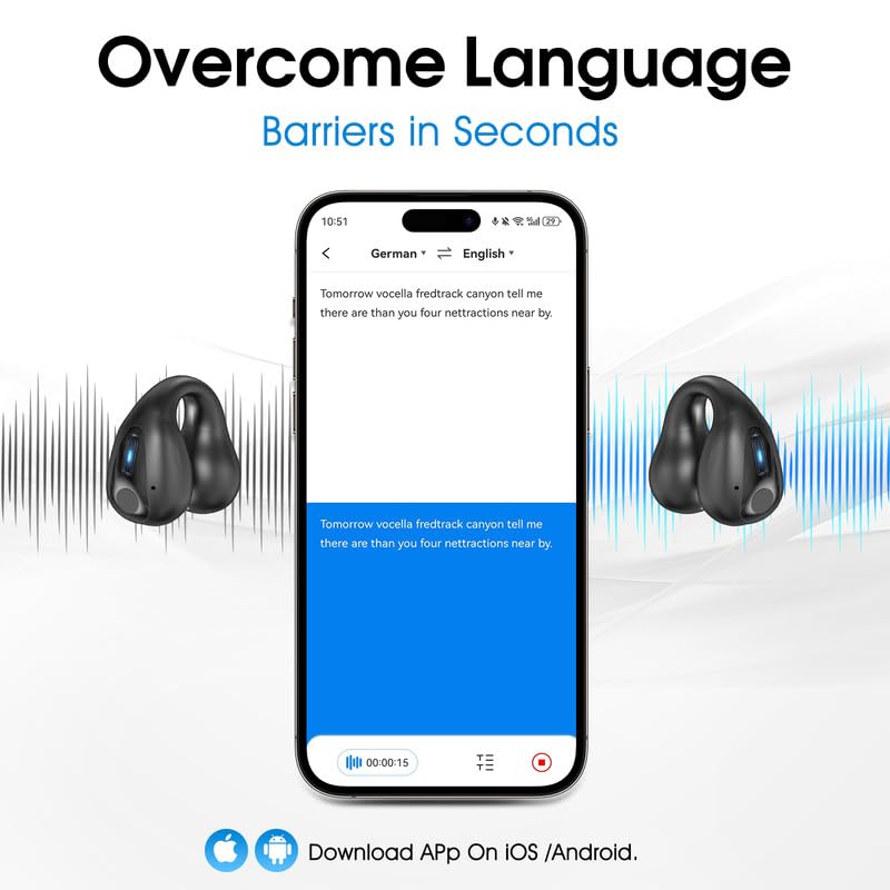 AI Language Translator Earbuds, OWS Real-Time 3-in-1 Translation Earbuds 144 Languages & Accents, Translation Device for Travel Business Learning-Black