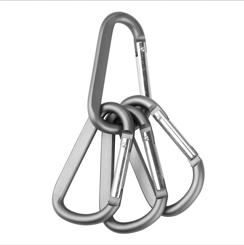 CampTek 6PCS Carabiner Caribeaner Clip,3" Large Aluminum D Ring Shape Carabeaner with 6PCS Keyring Keychain Hook (Black + Grey)"