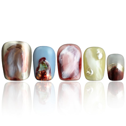Hand Painted Press On Nails Short Handmade Square Fake Nails Vacation Nails Fake Nails With Designs Ombre 3D Nails Ladies Gifts COOLYOUNG False Nails, 10 PCS, Size L