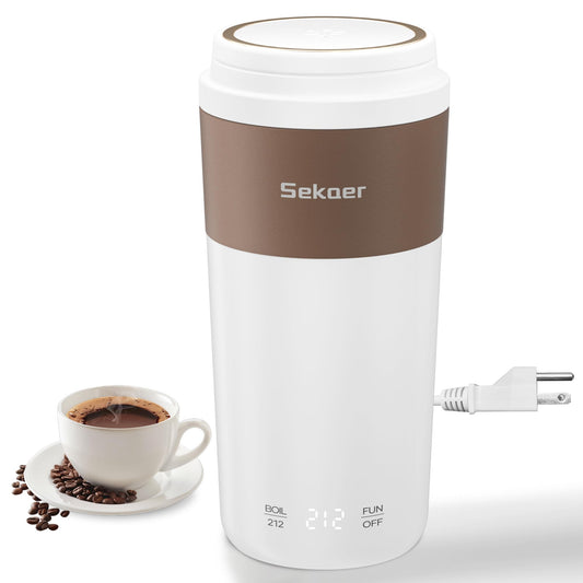 Sekaer Travel Portable Kettle, Dual Voltage 110-240V, Mini Electric Kettle for Tea Coffee, 304 Stainless Steel Small Hot Water Boiler, 350mL Auto Shut-Off & 4 Temp Presets, SKE-835-B