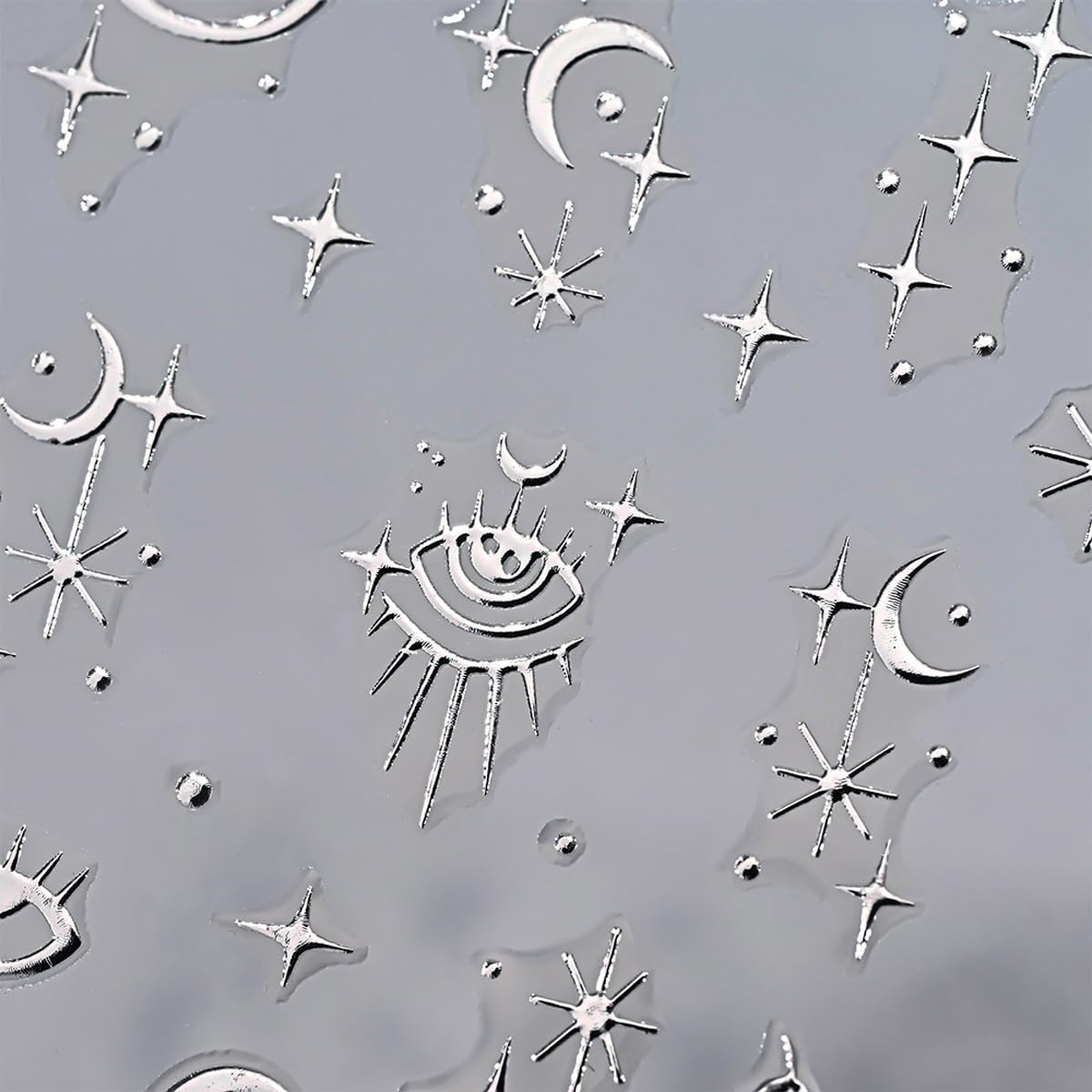 12 Sheets Silver Nail Art Stickers Star Nail Stickers Sun Moon Nail Decals Self Adhesive Evil Eye Nail Art Supplies for Women Girls DIY Manicure Nail Art Decorations