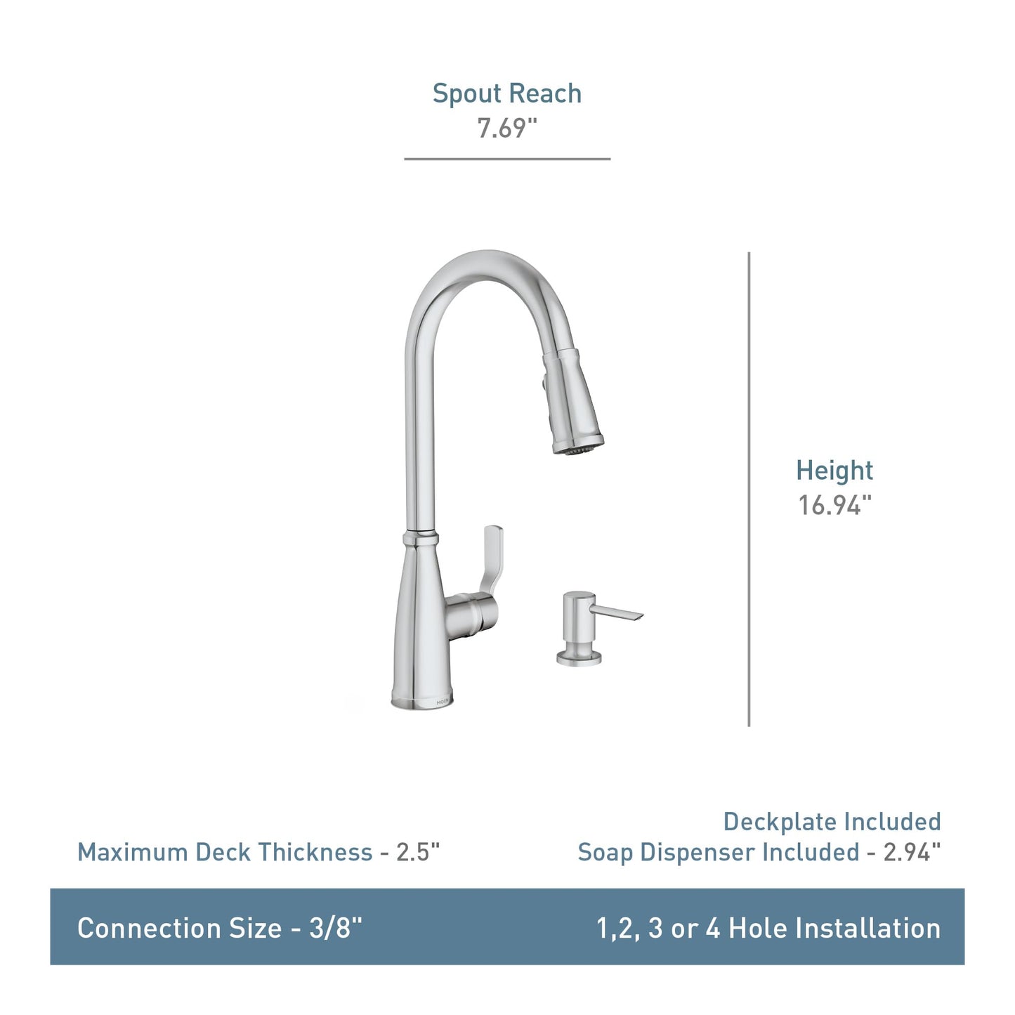 Moen Nolia Brushed Gold Kitchen Faucet with Soap Dispenser, Pull Down Sprayer with Power Boost, Transitional High Arc Kitchen Faucet, One-Handle Easy Installation, 87071BZG
