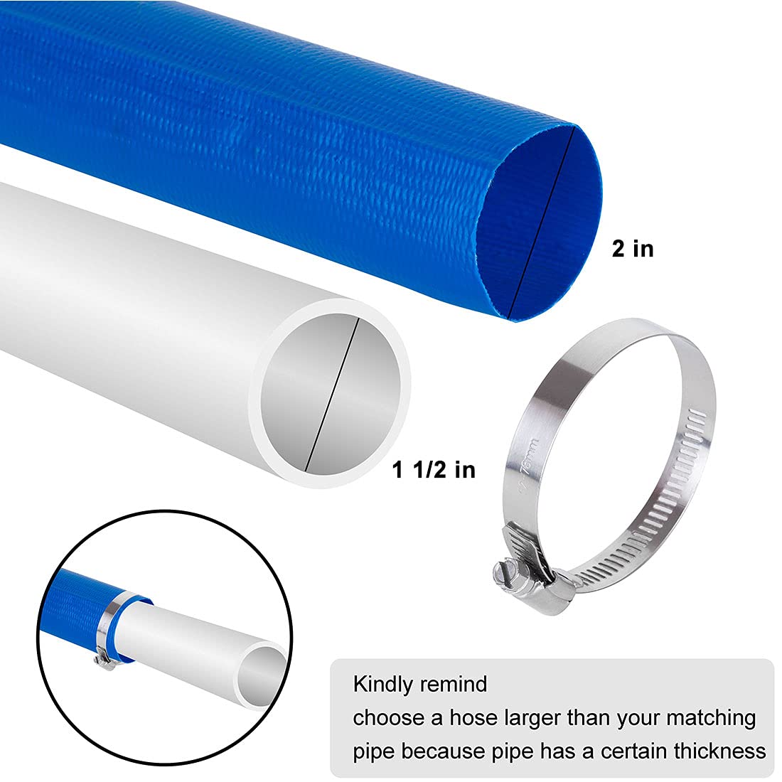 Eastrans 2" x 25 FT Pool Backwash Hose, Heavy Duty Flat Discharge Hose, Weather and Burst Resistant, Best Hoses for Inground Pools, Pool Filter & Pool Drain Hose with 2 Hose Clamps