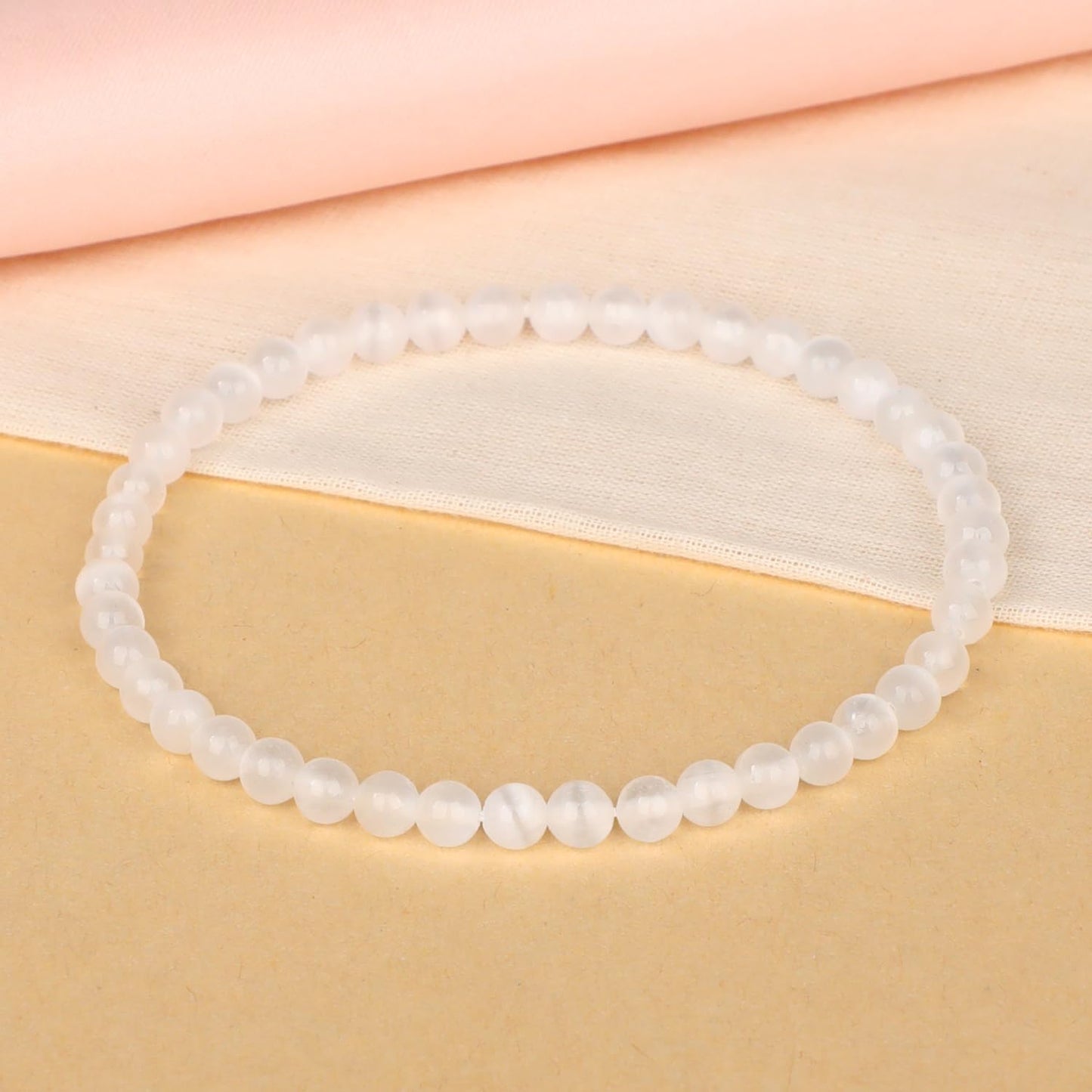 LPBeads Handmade Natural Gemstone Stretch Elastic 4mm White Selenite Bracelet Healing Crystal Round Stone Beads Jewelry Gifts for Women Men