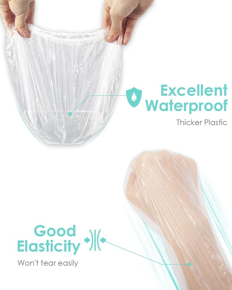 Auban 100PCS Disposable Shower Caps, Hair Cap Large Plastic Clear Thick Waterproof Bath Caps For Women, Hotel Travel Essentials Accessories Deep Conditioning Hair Care Cleaning Supplies(17.3")