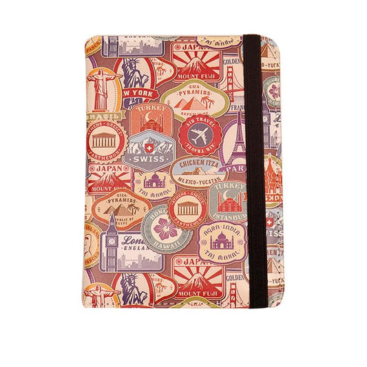 Passport Holder for Travel Essentials, Famous Monuments Stamps Stickers Tag Passport Cover Personalized Leather Wallet, Men Women Birthday Gift