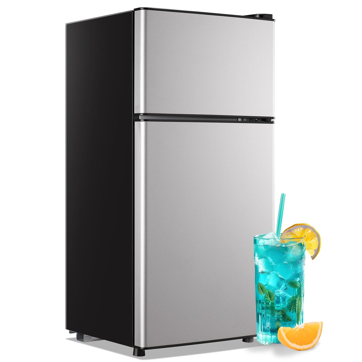 TACOOL Mini Fridge with Freezer 2.4 Cu.ft Mini Refrigerator Double Doors Dorm Fridge Compact 7 Modes Temp Suit for Apartment Bedroom Office Silver