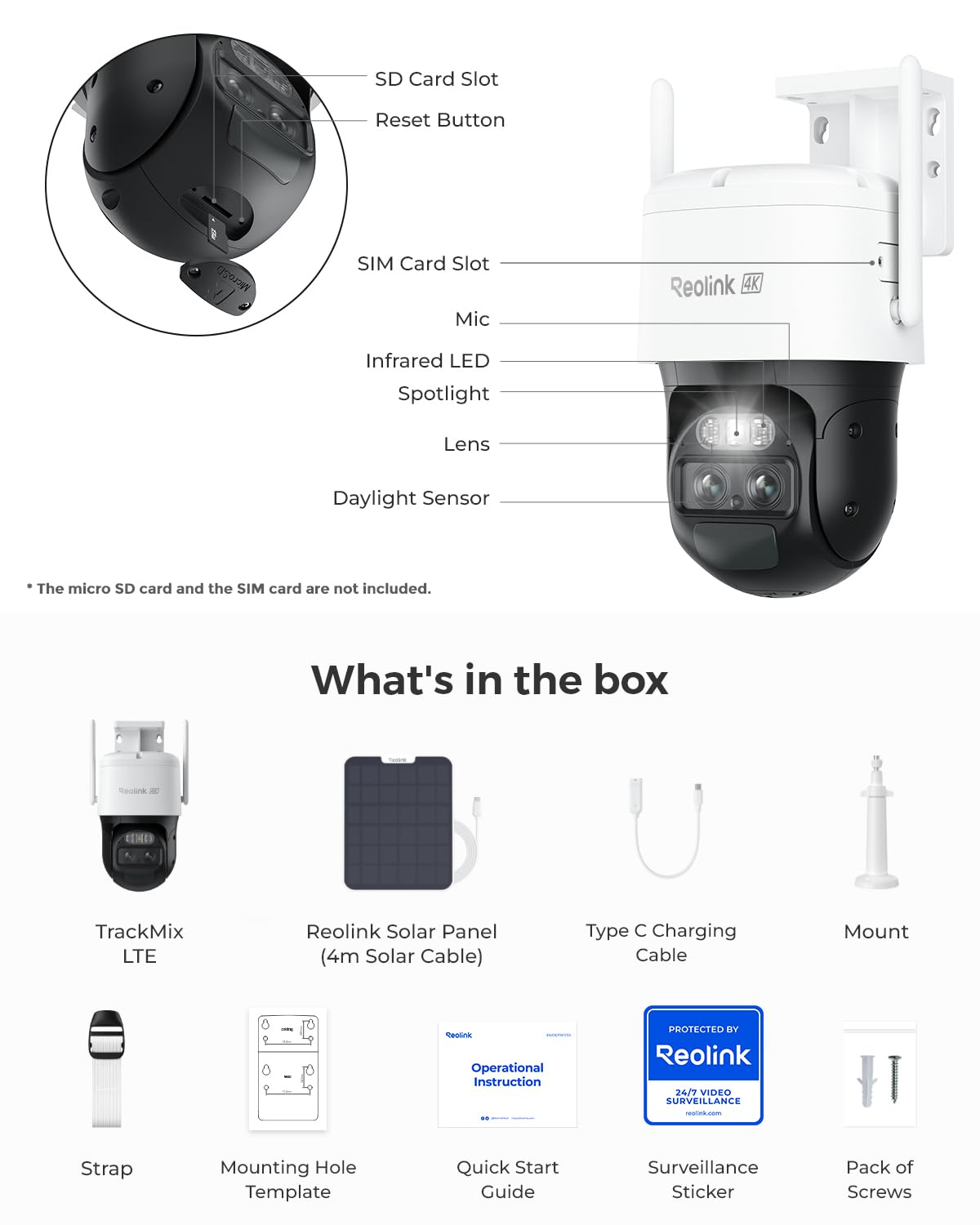 REOLINK 4K Dual Lens 4G LTE Cellular Security Camera Outdoor, 360 PTZ with Auto Tracking, No WiFi Solar Powered, 6X Hybrid Zoom, 8MP Color Night Vision, SIM Card Included,Motion Alert, TrackMix LTE+SP