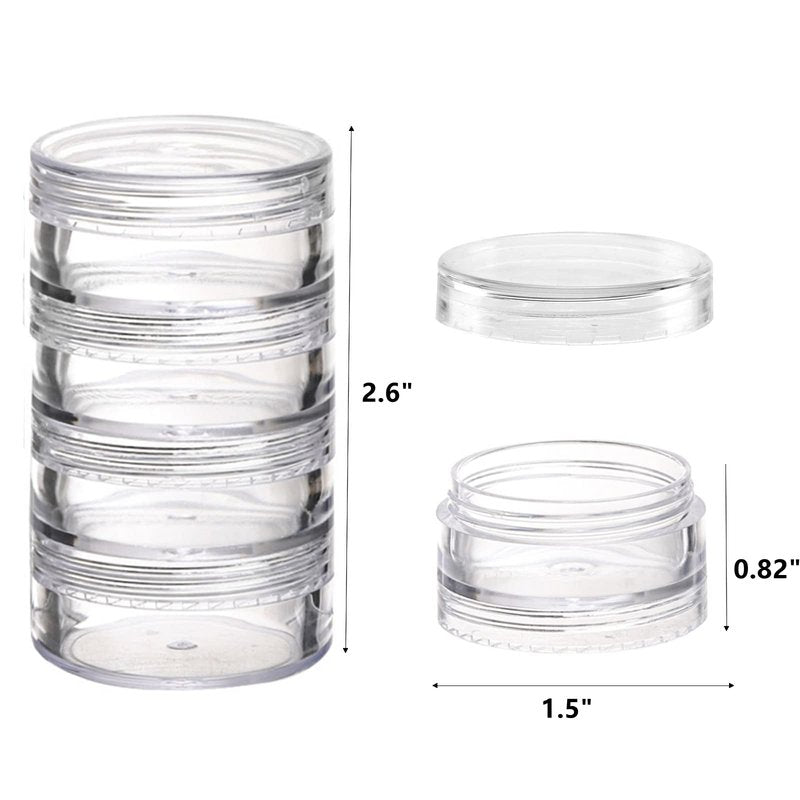 5 Set (20 Pieces) Stackable Cosmetic Containers with Screw Lids and Labels，10 Grams Clear Plastic Empty Jars Small Makeup Sample Containers for Beauty Products