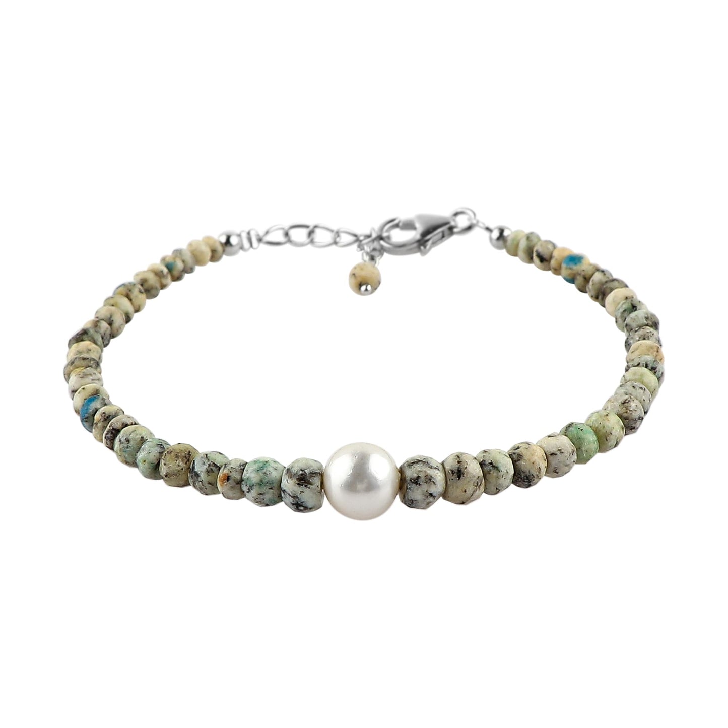 CRYSTALIS Natural K2 Jasper Beads Adjustable Bracelet with Elegant Pearl, High Grade Gemstones, Chakra Healing Stones, Gift Giving Jewelry, 925 Sterling Silver Womens Bracelet 8 inch