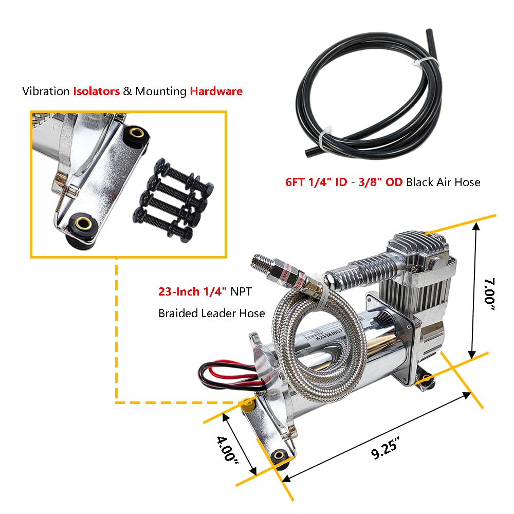 Heavy Duty 12V Air Compressors 200 PSI Onboard | Universal Fit for Truck Car Train Air Horn, Suspension Ride Bag Kit System | Fits All 12V Vehicles like Truck Pickup SUV RV Marine (Single Pack)