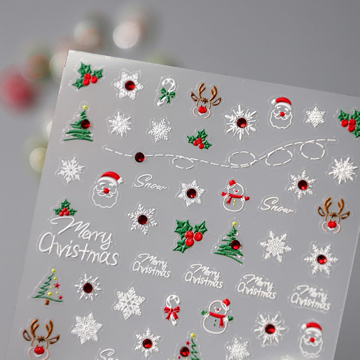 5D Embossed Christmas Nail Stickers for Nail Art Xmas Tree, Snowflake,Santa, Elk Rhinestone Nail Art Decals for Women Self-Adhesive Nail Supplies Art Design Stickers