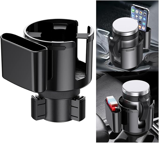 2-in-1 Car Cup Holder Expander with Phone Holder, 2.6â-3.93â Vehicle Cupholder Extender Adapter with Adjustable Base, Universal Multifunctional Auto Insert Drink Holder Expander