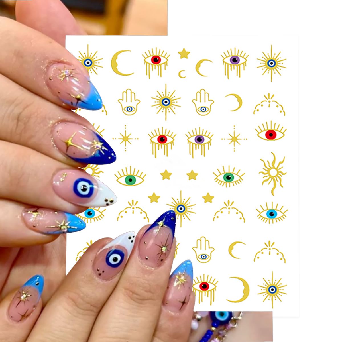 6 Sheets Halloween Eye Nail Art Stickers 3D Self Adhesive Gold Silver Nail Stickers Gothic Eye Nail Decals Star Sun Nail Art Supplies Halloween Holiday Nails Supply for Women DIY Manicure Kit