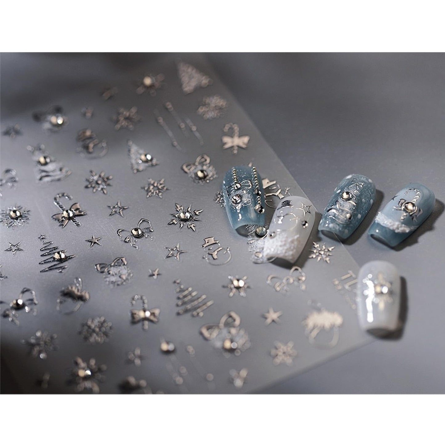 5D Embossed Silver Christmas Nail Stickers for Nail Art Xmas Nail Art Stickers Xmas Tree Nail Decals Self-Adhesive Snowflake Canes Rhinestone Nail Decals for Women Nail Supplies Manicure DIY