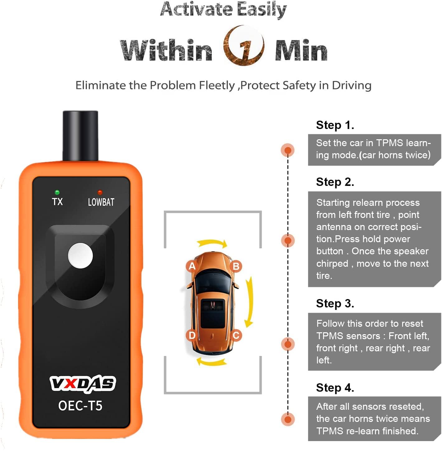 VXDAS TPMS Relearn Tool for GM Tire Sensor TPMS Reset Tool Tire Pressure Monitor system Activation Tool OEC-T5 for GM Buick/Chevy/Cadillac Series Vehicles 2023 Edition