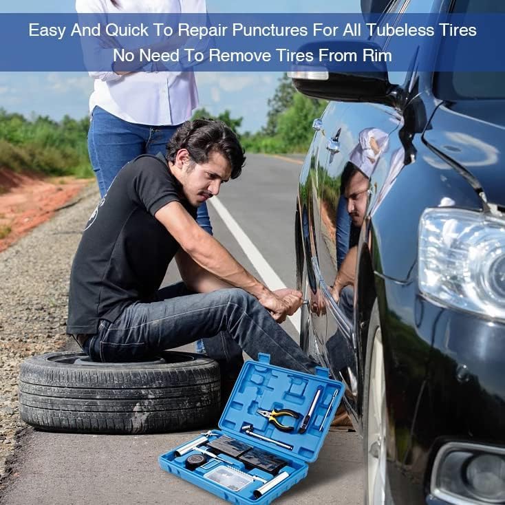 AUTOWN Flat Tire Repair Kit with Plug 68 Pcs for Car, Motorcycle, ATV, Jeep, Truck, Tractor Flat Tire Repair (2-Pack) (Set of 2-68pcs)