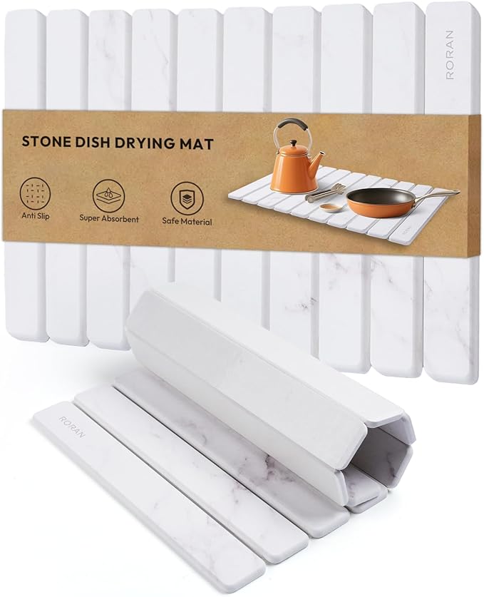Stone Drying Mat for Kitchen Counter, 24"(L)Ã16"(W), Drying Matt Kitchen Counter, Stone Dish Drying Mat, Foldable Diatomaceous Earth Mat