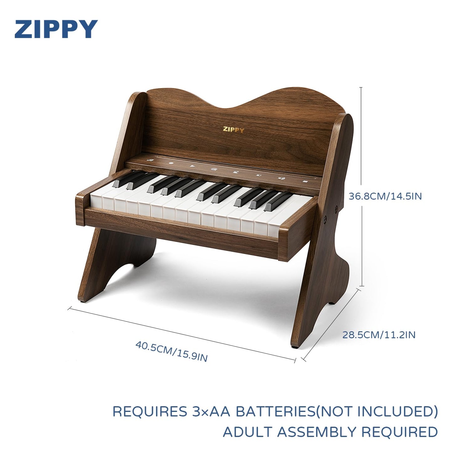 ZIPPY Kids Piano Keyboard, 25 Keys Digital Piano for Kids, Touch Sensitive Control Panel, Volume Adjustable, Mini Music Educational Instrument Toy, Wood Toy for Toddlers Girls Boys (Walnut)