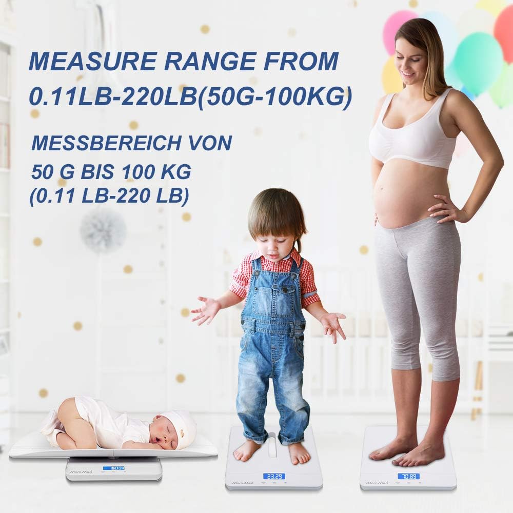 MomMed Baby Scale, Multi-Function Toddler Scale, Baby Scale Digital, Pet Scale, Infant Scale with Hold Function, Blue Backlight, Weight and Height Track