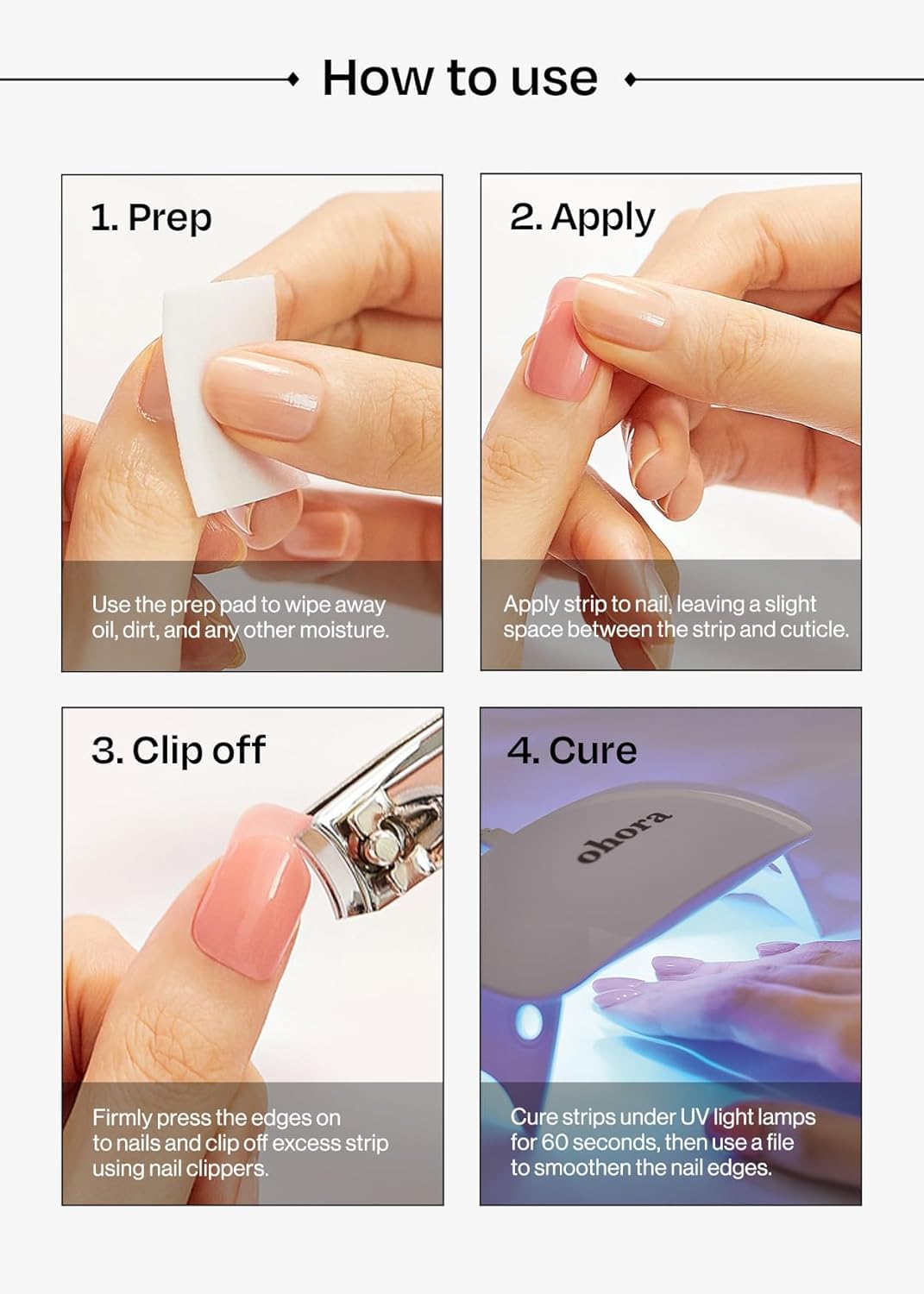 ohora Semi Cured Gel Nail Strips (N Silky Way) - Nude, Metallic, Works with Any UV/LED Lamps, Salon-Quality, Long Lasting, Easy to Apply & Remove - Includes 2 Prep Pads, Nail File & Wooden Stick
