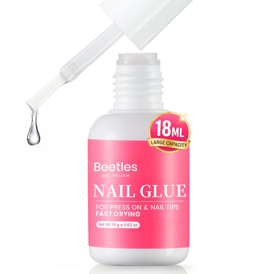 Beetles Super Strong Nail Glue for Press On Nails, Nail Tips, Acrylic Nails, 18ML Hema Free No Uv Light Needed Nail Bond Brush in Nail Glue for Press Ons, Fake Nails, Long Lasting for Beginners