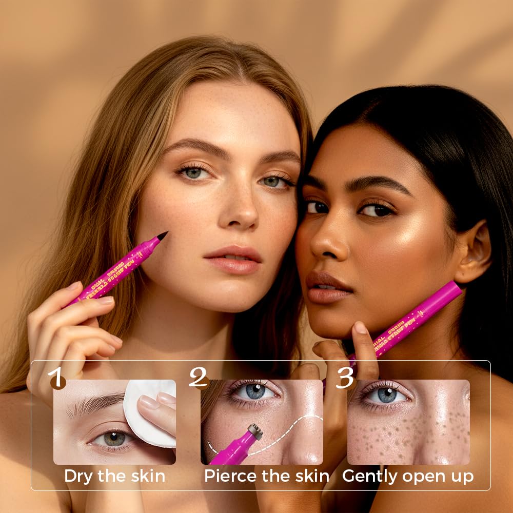 Waterproof Freckles Pen, 2026 Upgraded Dual-Ended Freckle Stamp Pen, Natural Lifelike Faux Freckle Stamp, for Natural Sunkissed Freckles, Smudge-Proof Long Lasting Quick (01-Beige Brown)