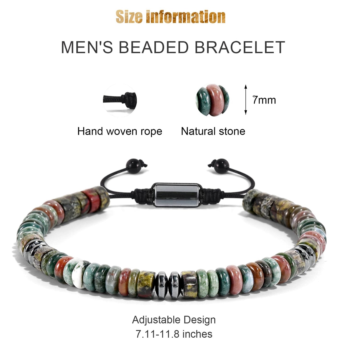 VIBILIA Healing Crystal Bracelets Beaded Bracelets for Men Women Dragon BloodStone Natural Stone Adjustable Bracelets Unique Gifts for Father Son Grandfather Brother Friend
