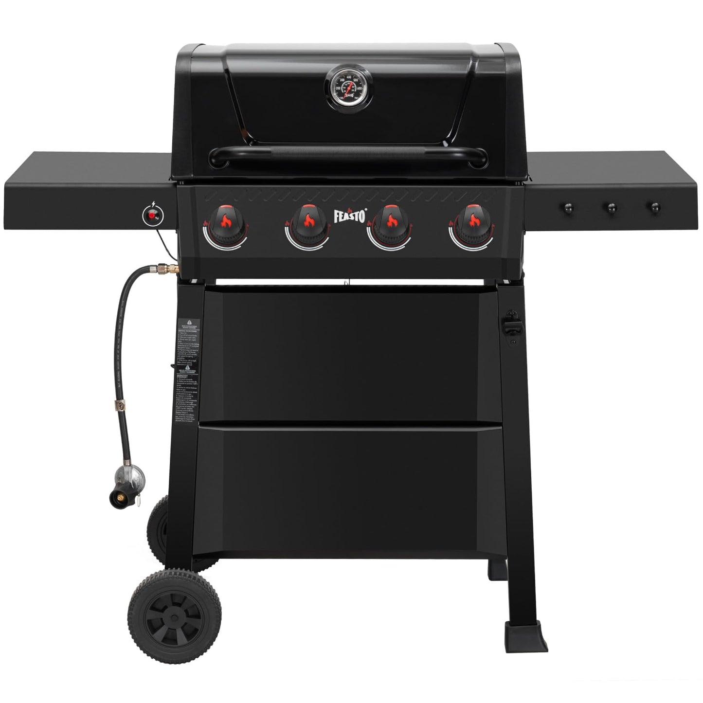 Feasto 4 Burner Gas Grill, 36,000 BTU Outdoor BBQ Grill with Side Table for Outdoor Cooking & Backyard Barbecue, Premium Enameled Coated Chamber Body with Porcelain-Enameled Grates, Black