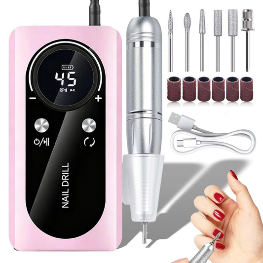 Electric Nail Drill Professional: 45000RPM Rechargeable Nail File with Bits for Acrylic Gel Nails, Professional Nail Drill Machine for Manicure & Pedicure Polishing Shape Tools for Home Salon