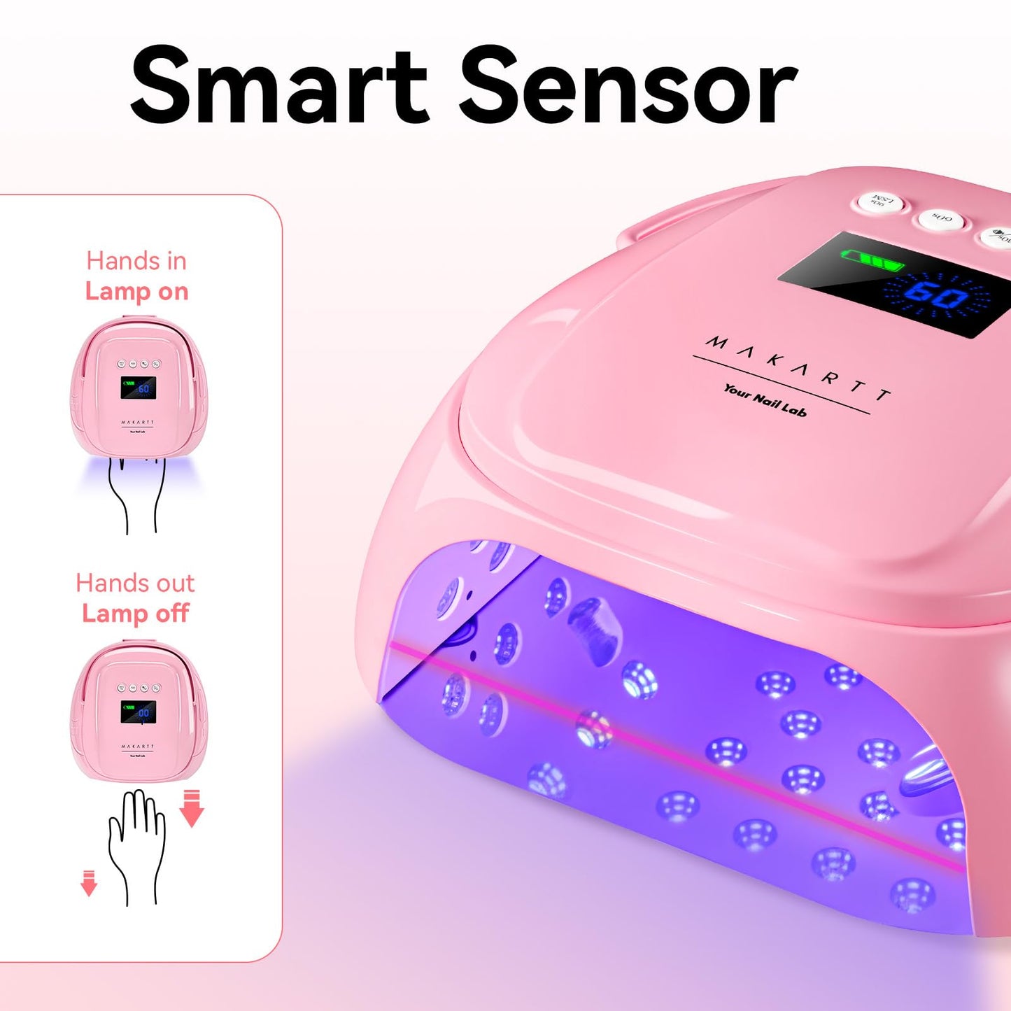 Makartt UV Nail Lamp – 30W Fast Curing UV Light with Handle Rechargeable Cordless Nail Dryer for Gel Nail Polish with 45 Beads Dual Lights 4 Timers LCD Smart Sensor for Nail Art Design(Pink)