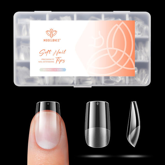 modelones Short Square Nail Tips, 360pcs Pre-etched Clear Fake Nails Press On Full Cover Half Matte 15 Sizes Acrylic Gel Tips for Extension Salon