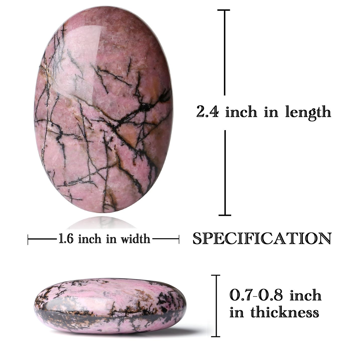 MAIBAOTA 2.4" Large Rhodonite Crystal Stone Polished Palm Stone Healing Crystals 0.7" Thick Natural Reiki Gemstone Worry Stone Energy Balancing Anxiety Stress Relief Meditation 1 Pc