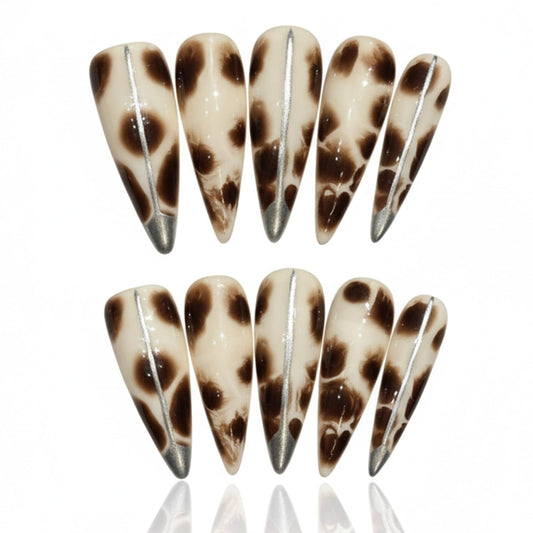 Handmade Press On Nails Leopard Print Devil's Flower Reusable Stick On Fake Nails Luxury Elegant Sexy Style For Women Gift With Nail Glue M