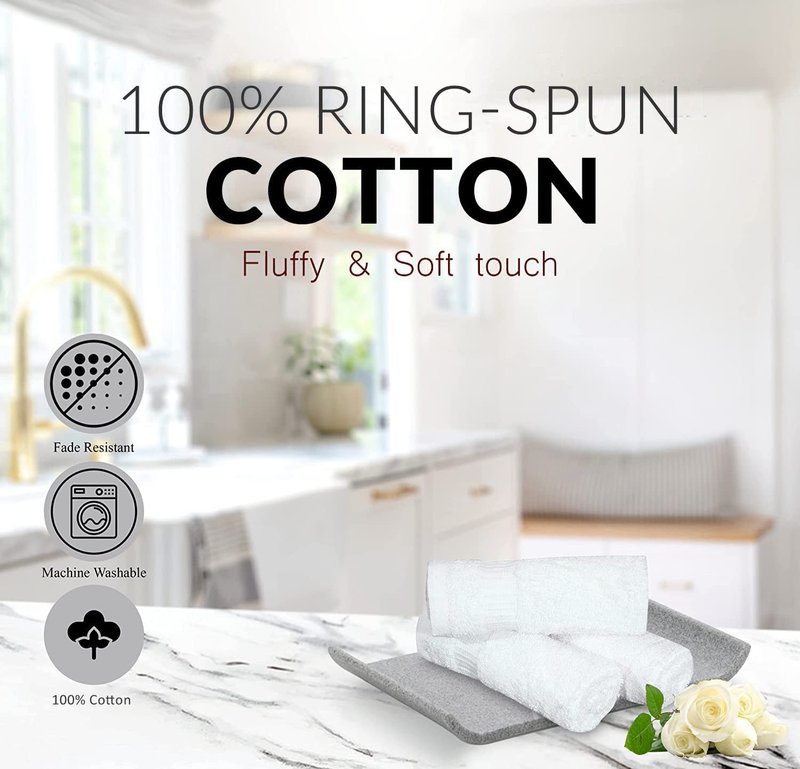GOLD TEXTILES 100% Cotton Washcloth - 12 Pack | 13x13 inches | White - Ultra Soft, Highly Absorbent, Long Lasting and Quick Drying - Hotel & Spa Collection Cool Feel Fingertip Towels