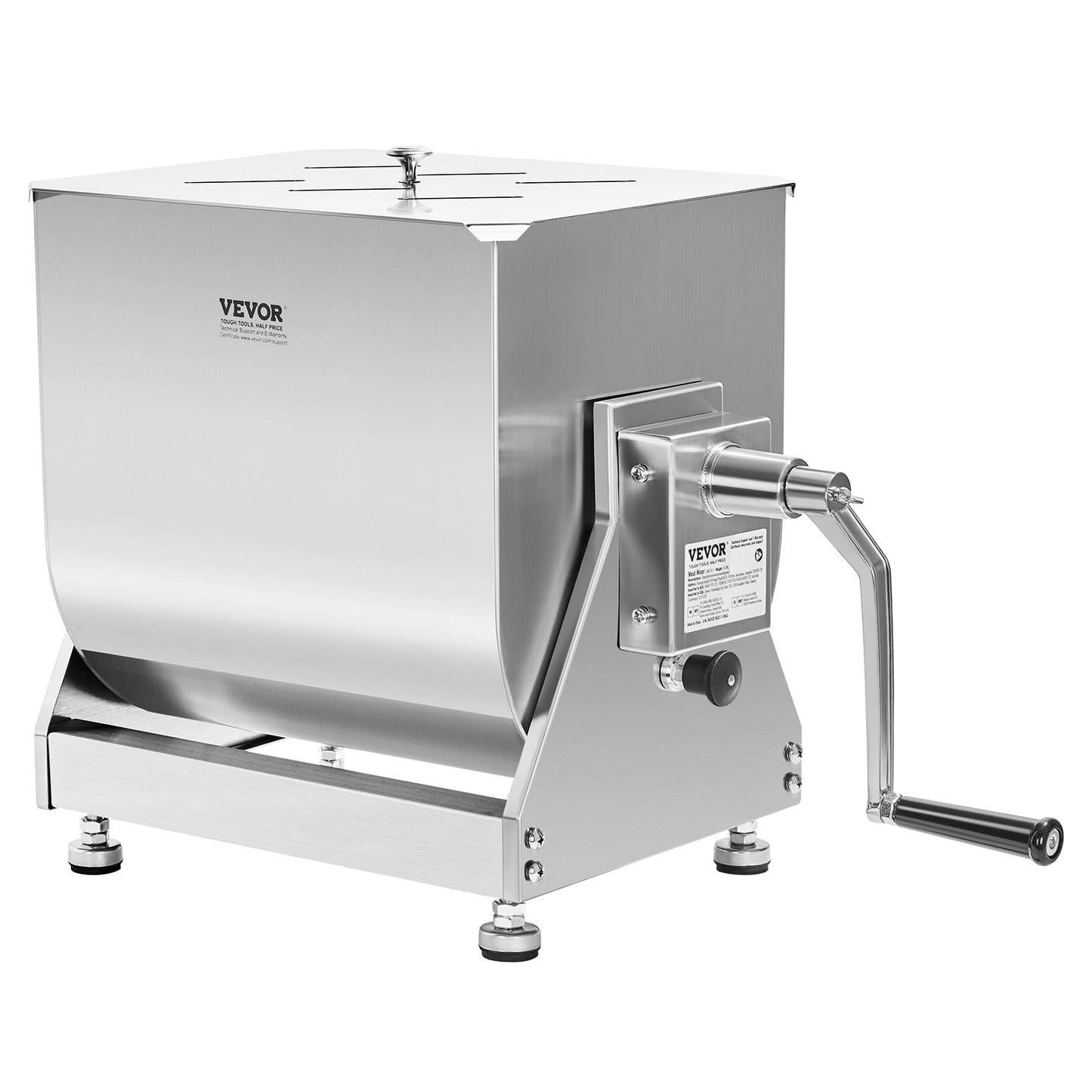 VEVOR Manual Meat Mixer, 30 Pound Capacity Tilt Tank Meat Mixer, Stainless Steel Meat Processing Equipment, Sausage Mixer Machine with Lid and Handle, Ground Beef Hand Mixer, Silver