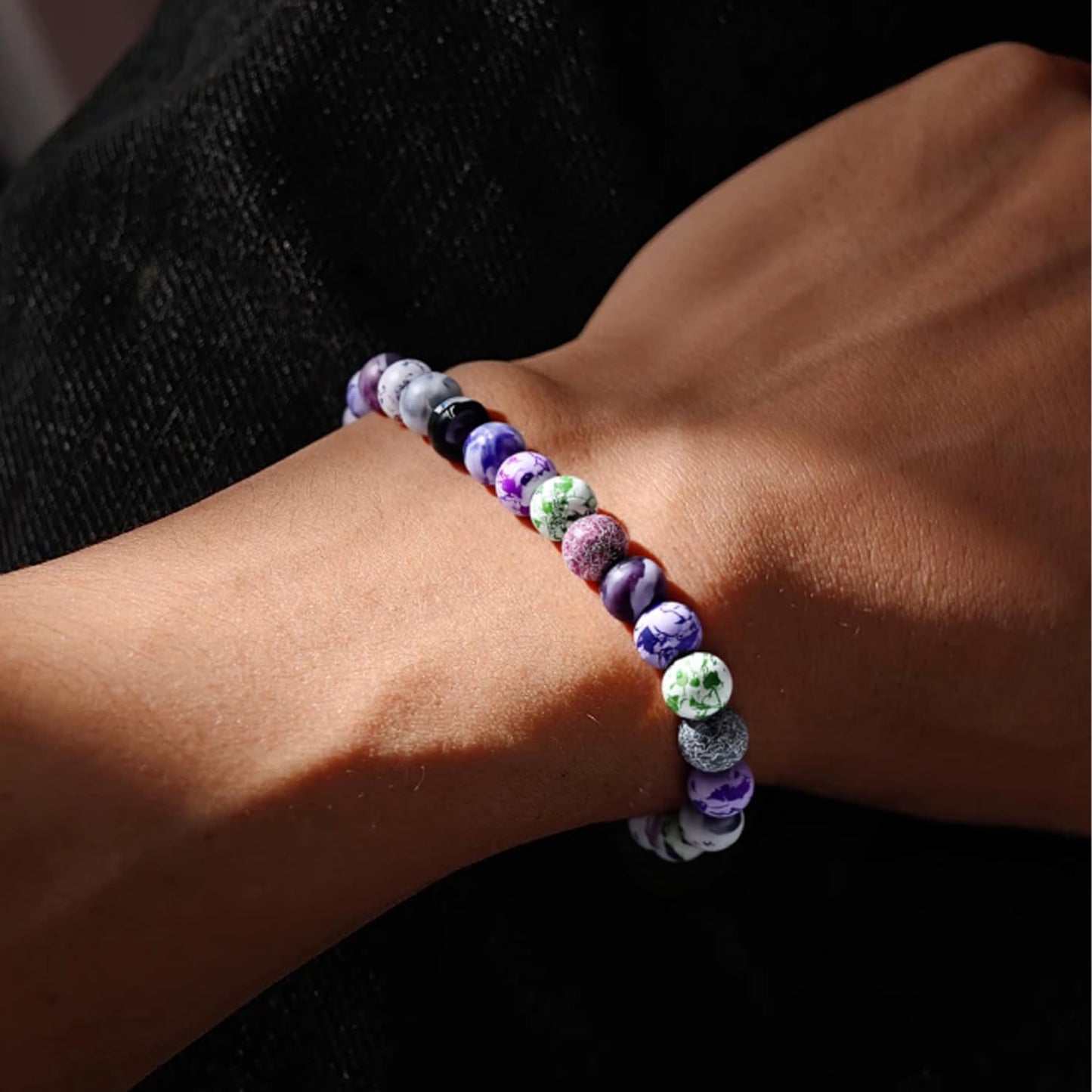 PZTIIY Natural Energy Healing Stone Charm Bracelet 6mm Natural Energy Healing Lava Rock Bracelet - Unisex (Small)