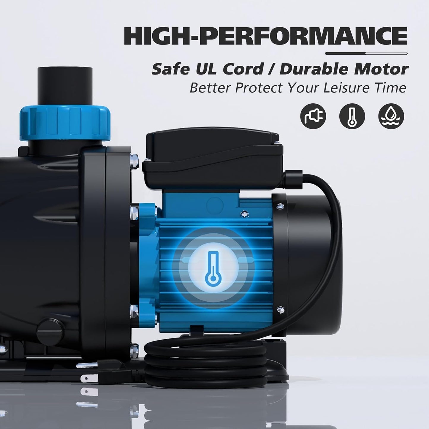 BOMGIE In/Above Ground Pool Pump, High Flow Powerful Self Priming Pool Pump with Timer,1.5 HP 5400GPH 115V