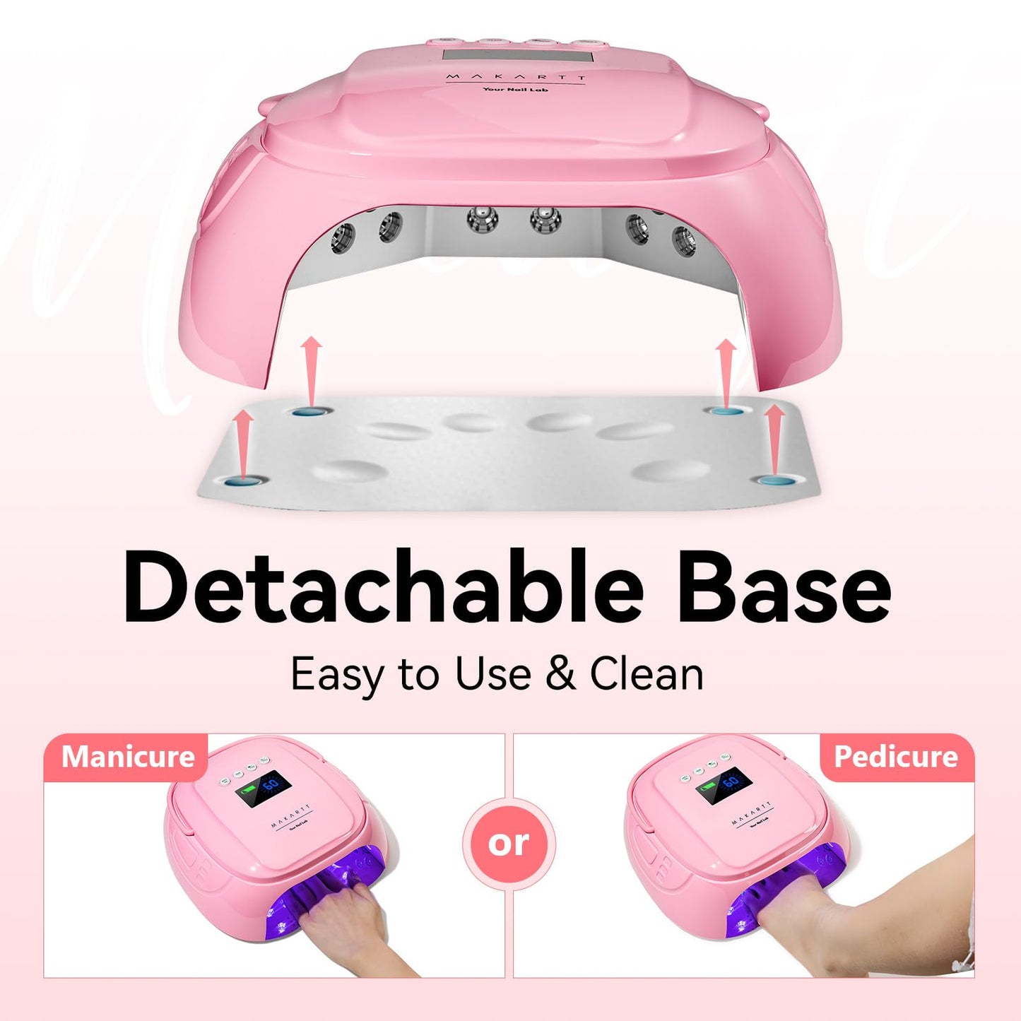 Makartt UV Nail Lamp – 30W Fast Curing UV Light with Handle Rechargeable Cordless Nail Dryer for Gel Nail Polish with 45 Beads Dual Lights 4 Timers LCD Smart Sensor for Nail Art Design(Pink)