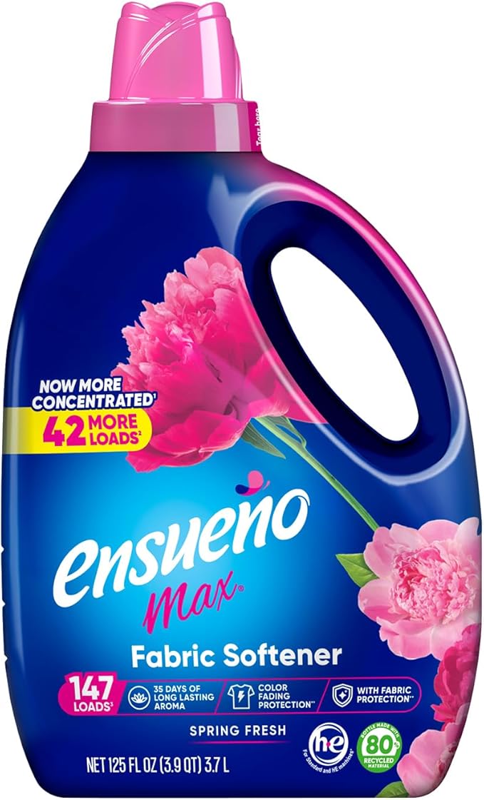 EnsueÃ±o Max Liquid Fabric Softener - Spring Fresh Scent - 125 fl oz - Color-Safe Fabric Softener Liquid - Softens 147 Loads - Reduces Wrinkles & Static