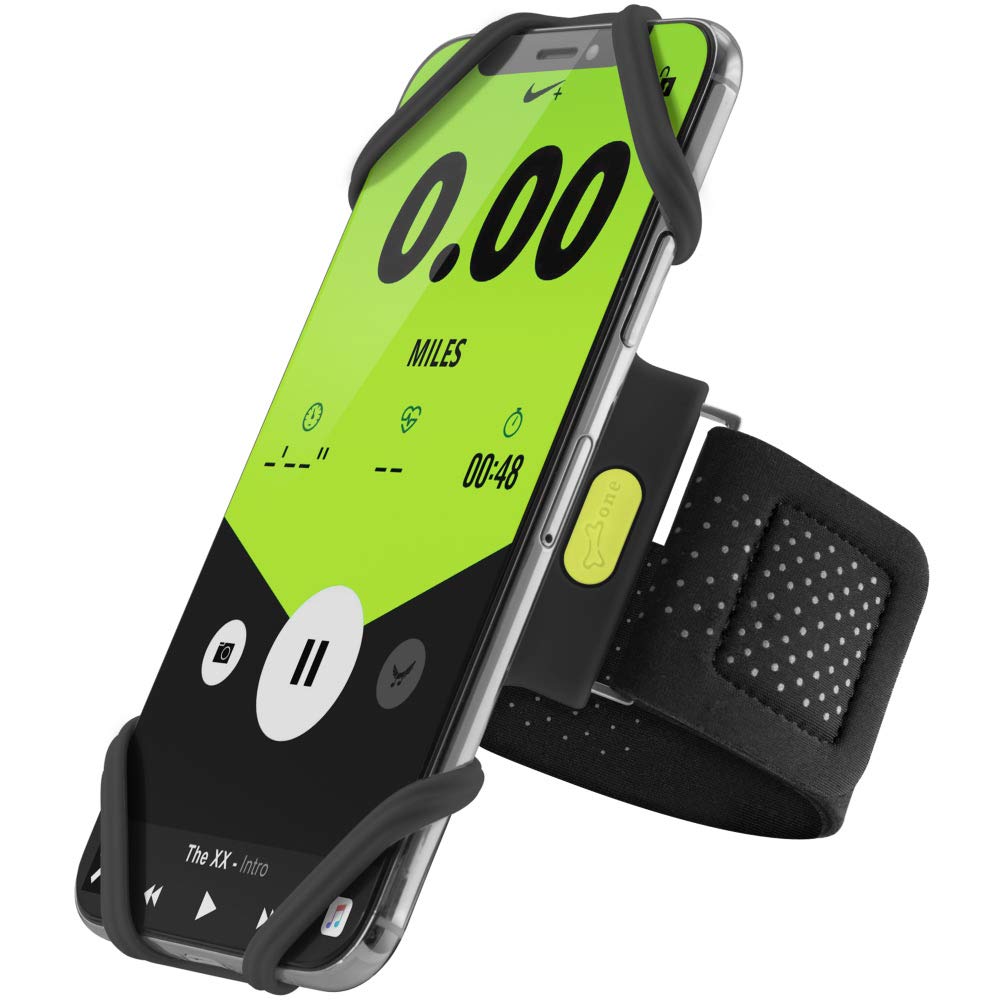 BONE Run Tie, Running Armband Phone Holder, Skin-Friendly & Washable Silicone Sport Armband, Universal Workout Phone Carrier Compatible with 4"-6.7"" Smartphones (Black - Size L/Arm Size 9.8-15.7"")"