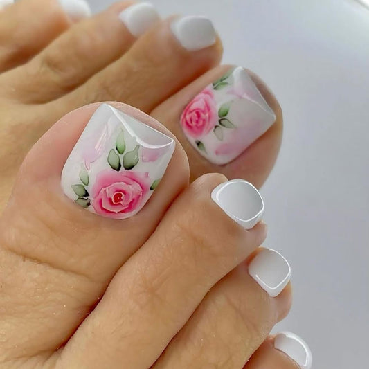 FIEONCIY Press on Toenails with Designs Acrylic Fake Nails for Toe Artificial False Nails with Charms Press on Toe Nails for Spring Summer Stick on Toenails for Women Girls(WSJ2542)