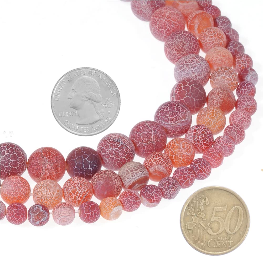 10mm Natural Orange Frosted Agate Gemstone Round Loose Beads Crystal Stone Bracelet Necklace Accessories Crafts for Jewelry Making DIY,1 Strand 15"