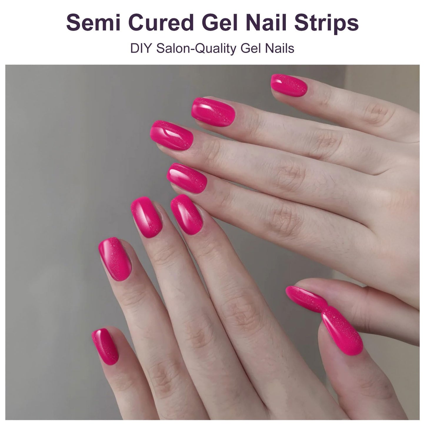 DUKASOU Semi Cured Gel Nail Strips,28 pcs Cat Eyes Gel Nail Stickers with UV Light Required,Long Lasting Nail Art Stickers, Easy to Apply（Rose red Cateyes