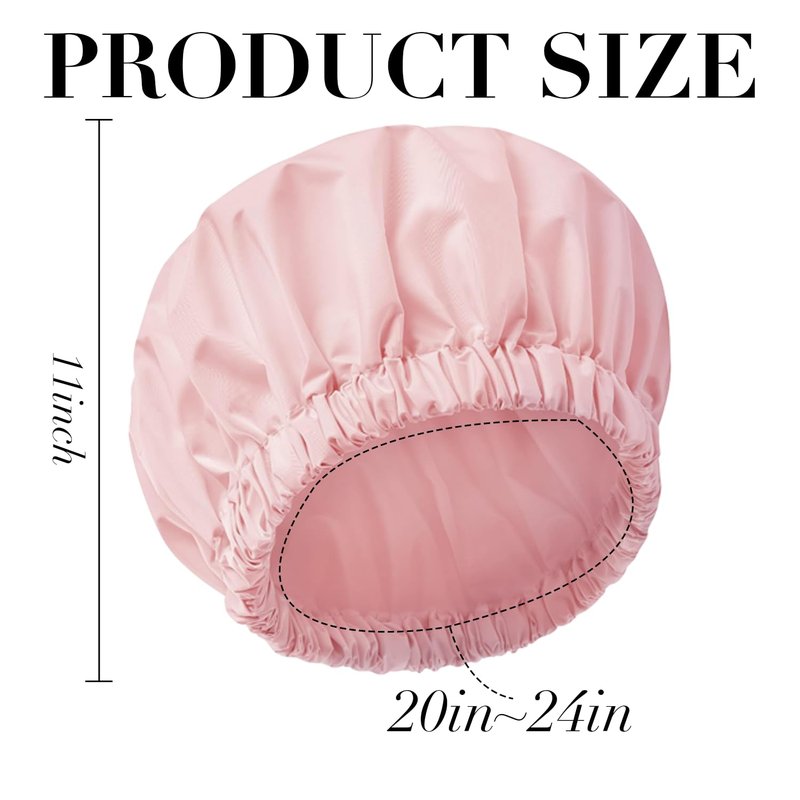Shower Caps For Women Reusable Waterproof Double Layer Designed Large Shower Bonnet for Long Hair Washable Elastic Band Bath Reusable Pink Shower Caps Protects Hair In Shower, Spa & Travel