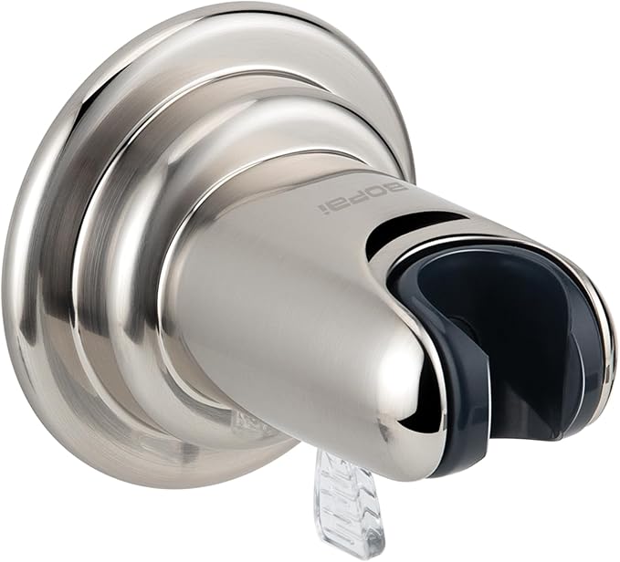 BOPai Suction Cup Shower Head Holder for Handheld Shower â No Drill, for Smooth Surfaces Only, Adjustable 20Â°, Brushed Nickel