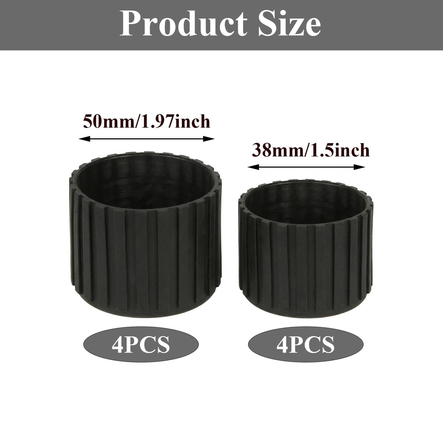 8Pcs Rubber Leg Caps for Fitness Equipments 1.5" & 1.97"" Round Exercise Machine Rubber Tips Black Floor Protector for Recumbent Exercise Bike Exercise Bench Stair Stepper Non-Slip Noise Reducing"