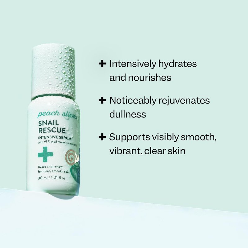 Peach Slices - Snail Rescue Intensive Serum (1.01 oz) - 95% Snail Mucin Concentrate - Reset, Renew & Smooth - Birch Juice, Hyaluronic Acid & Cica - Clean & Cruelty Free - Korean Skin Care & Beauty