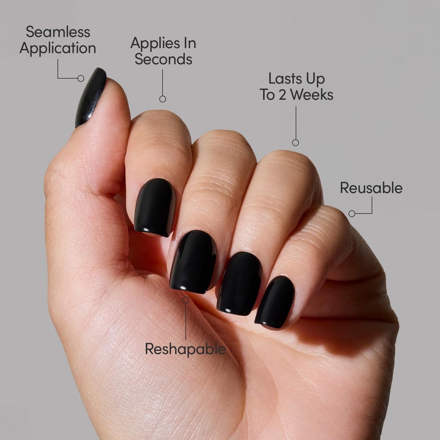 Glamnetic Press-On Nails Bundle - Midnight Romance & Jet Black | Short Squoval Black Fake Nails with Magnetic Cat-Eye Design | Short Squoval Black Fake Nails with a Glossy Finish | Durable, Salon-Qual